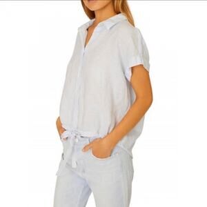 SANCTUARY Women's Miles Borrego Button Front Tie Waist Blue Stripe Blouse